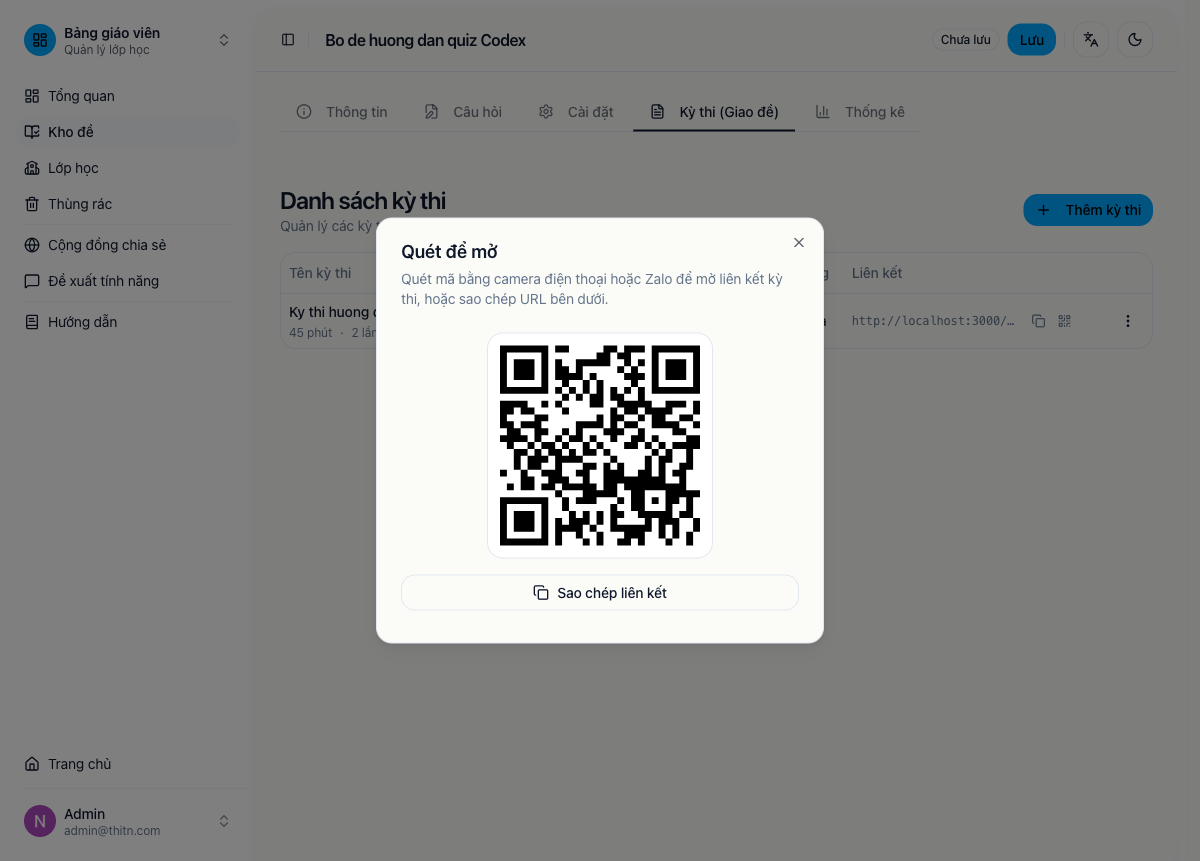 Hộp thoại mã QR link thi